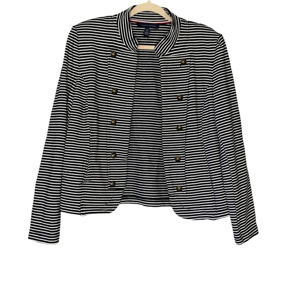 Tommy‎ Hilfiger navy/white stripe nautical military band cotton jacket. Size L - Picture 1 of 12